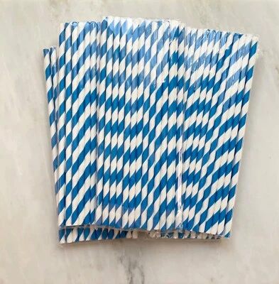 125 Paper Straws Blue Stripe Straws NEW - Image 1 of 3