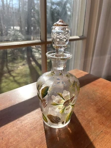 Art Nouveau French Antique Enameled Flowers Glass Decanter Legras - Picture 1 of 10
