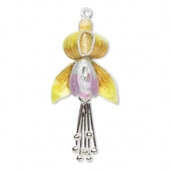 1 dije de flores de plata esterlina esmalte amarillo 36x16 mm con estambre móvil * Foto 1 de 1