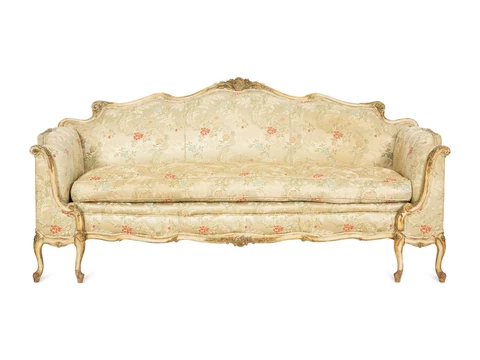 Antique Louis XV Style Painted and Parcel Gilt Sofa Love Seat Cover