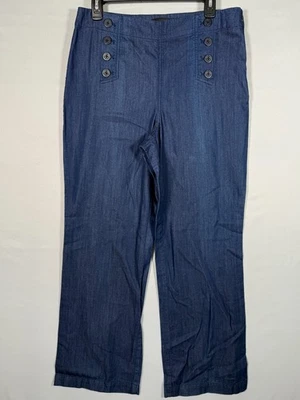 Pantalones de Jean Talbots 10 Azul Pierna Ancha Decorativos Marinero Botones Cremallera Lateral 32x30" Foto 1 de 4