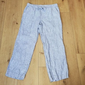 Talbots 100% Linen Pants Womens 14 Blue & White Striped Elastic Waist Wide Leg - Picture 1 of 14