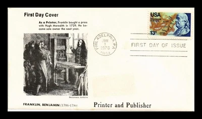 DR JIM STAMPS US COVER BENJAMIN FRANKLIN USA BICENTENNIAL FDC PRINTER PUBLISHER - Image 1 of 2