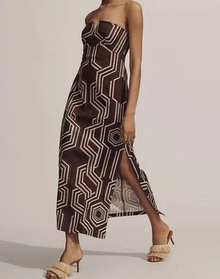 Новый с Ярлыками Anthropologie без бретелек льняной декольте макси платье, размер 2! - Изображение 1 из 4