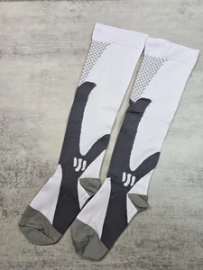 Compression Socks Unisex White Gray Knee High Medical L XL NWOT Firm Thick - Picture 1 of 10