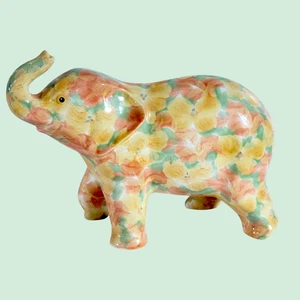 Park Rose 14" Ceramic Elephant Figurine Floral Glossy Vintage UK Bridlington VGC - Picture 1 of 13