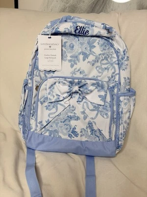 Pottery Barn Mackenzie LoveShackFancy 蓝色锦缎花卉大号背包“Ellie” — 第 1/4 张图片