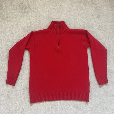 Unisex Vintage Red 100% Lambswool Pullover Jumper 1/4 Zip Size SMALL - Image 1 of 4