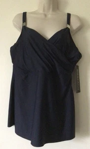 $120 MIRACLESUIT Surplice Tankini Top Swimsuit Underwire 40DD Midnight Blue - Picture 1 of 6