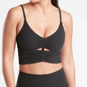 Athleta Cinch Longline Sports Bra Yoga Black Size Mefium - Picture 1 of 5