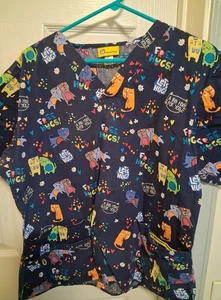 Wonderwink 5 Pocket "Free Hugs" Cat Scrub Top Size L - Picture 1 of 1
