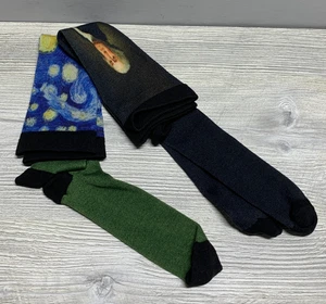 Van Gogh Starry Night and Portrait Socks Crew Lot 2 Pair Novelty Blue - Picture 1 of 5