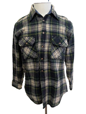 Lord & Taylor Chemise Flanelle Laine Carreaux Vert Bleu Marine L Vintage |254S - Photo 1/4