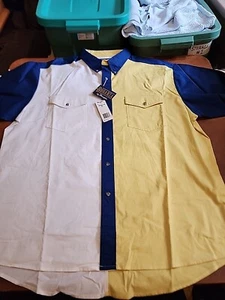 Bonanza By Wrangler Men's XL S/S Blue/Yellow/White Button Down Western NWT. GB19 - Picture 1 of 11