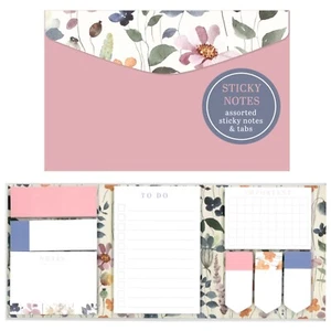 Assorted Sticky Memo Notes To Do List & Tabs In Wild Bloom Case Floral Flowers - Picture 1 of 5