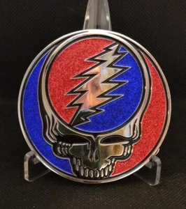 Hebilla de cinturón Grateful Dead Stealie Steal Your Face 3" plateada roja y azul - Imagen 1 de 5