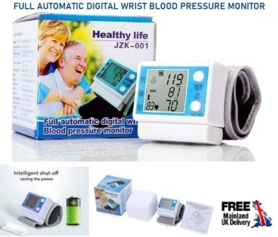 HEALTHY LIFE LCD Digital Automatic Blood Pressure Monitor Wrist Heart Rate BP Cuff Machine UK