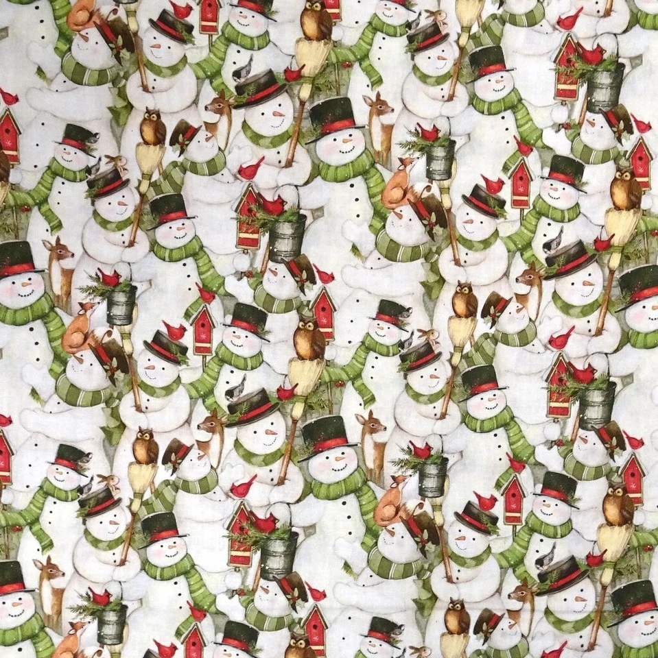 Christmas Fabric - Susan Winget Packed Snowmen Owl Deer - Cotton 22" - Image 1 of 1