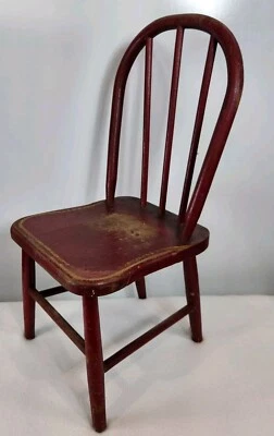 Antique 19th Century Original Red Crackly Paint Hoop Back Spindle Child's Chair - Image 1 of 4