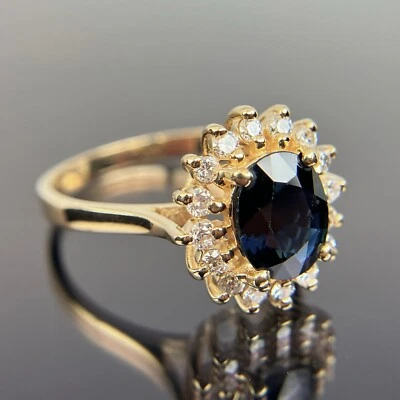 Anillo banda EFFY BH de oro amarillo con racimo de zafiros y diamantes talla 9 Foto 1 de 4