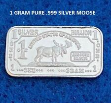 Moose - 1 Gram Gr G .999 Fine Pure Solid Silver Bullion Bar