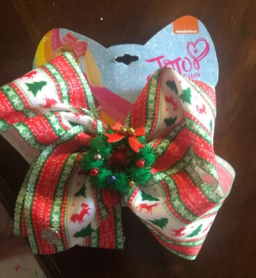 Clipe de cabelo JoJo Siwa grande arco de Natal unicórnios vermelhos árvore verde’s & coroa de flores - Imagem 1 de 2