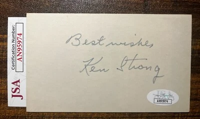Ken Strong Autographed 3x5 Index Card HOF  New York Giants JSA COA - Image 1 of 2