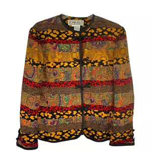 Chaqueta Carlisle Talla 10 100% Seda Estampado Mixto Topper Forrada Nudo Rana Asiática Cierre - Imagen 1 de 7