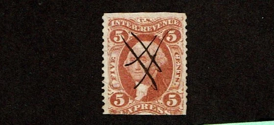 1862-71 Revenue First Issue Wash. 5c Red EXPRESS Part-Perf  Sc#R25b Hand Cancel - Image 1 of 1