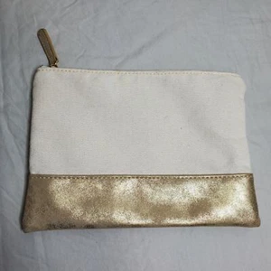 Martha Stewart Everyday Cream & Gold Canvas Clutch Makeup Bag 6"x8.5" - Picture 1 of 5