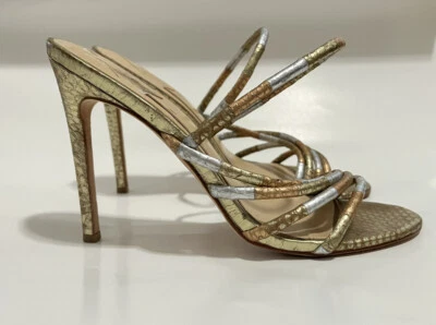 Brian Atwood Shoes Womens Size 9 Multicolor Metallic Reptile Strappy High Heel - Image 1 of 4