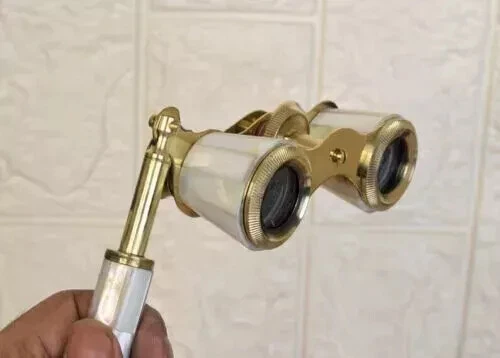 Vintage Brass Opera Glasses Mother of Pearl & Handle Brass Fittings France - Image 1 of 4