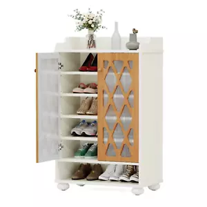 Wooden Shoe Cabinet Storage Organizer Cabinet Cupboard With Doors Shoe Rack - Picture 1 of 10