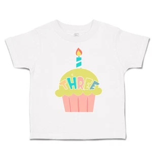 Toddler T-Shirt 3 Cupcake Candles Cotton Birthday Party Boy & Girl Clothes - Picture 1 of 18