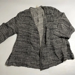 Eileen Fisher Womens Charcoal Linen Nylon Open Front Cardigan Size Large - Picture 1 of 6