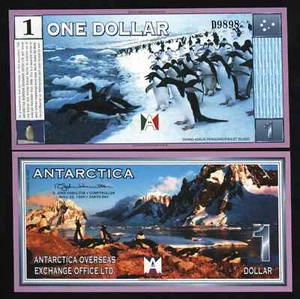 Antarctica 1 DOLLAR New 1999 1st UNC PENGUIN Commemorative FUN Money BILL NOTE - Picture 1 of 3
