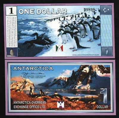 Antarctica 1 DOLLAR New 1999 1st UNC PENGUIN Commemorative FUN Money BILL NOTE - Image 1 of 3