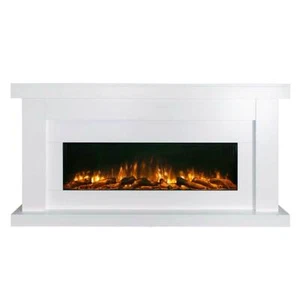 New White 50 Inch Electric Fireplace Wood Mantel Suite Flame effect Heater logs - Picture 1 of 10
