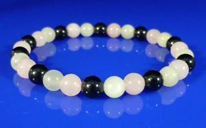 Pulsera de obsidiana, cuarzo rosa y piedra lunar - Imagen 1 de 5