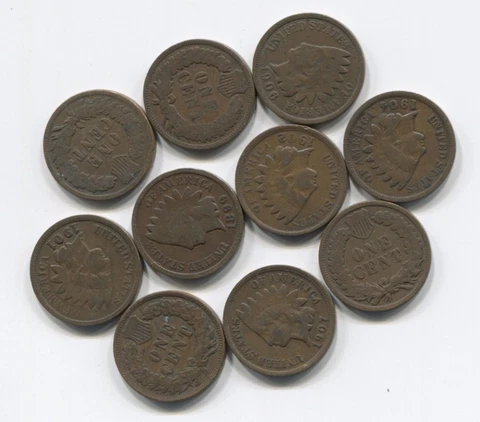 Indian Head Pennies 10 Coin Lot with 2 pre-1900’s Cover