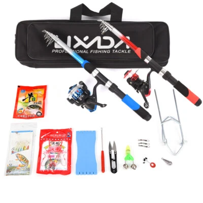 Lixada Fiberglass Fishing Rod Reel Combo Kit 2PCS 2.1m Telescopic Fishing Rods - Image 1 of 4