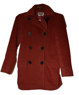 Vintage DKNY Burgundy Wool Blend Anchor Button Peacoat Jacket Women Size M Korea - Image 1 of 4