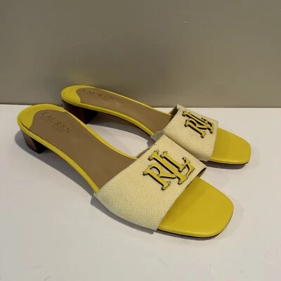Sandalia Ralph Lauren para mujer 8,5 B Fay de lona y cuero amarilla Foto 1 de 4