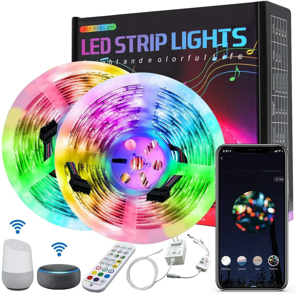 Smart Wi-Fi RGB Strip Light, Music-Synced Color Changing with APP Remote Control - Image 1 of 1