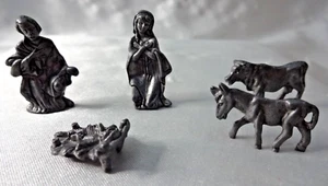 Nativity Miniature Pewter Mary Joseph Baby Jesus Cow Donkey - Picture 1 of 8