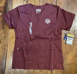 TEXAS A & M Women's SS Scrub Top - WonderWink - Size S - Brand New w/Tags-Maroon - Picture 1 of 3