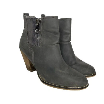 Aldo Women’s Gray Leather Ankle Boots; Side Zip; Block Wooden Heel; Size 7.5 - Image 1 of 4