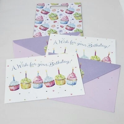 (2) Цветные бумажные поздравительные открытки с днем рождения + (1) Sm. Подарочная сумка ПРАЗДНИК - Изображение 1 из 4