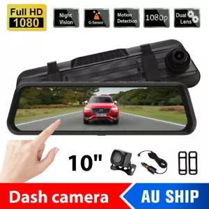 10" 1080P Mirror Car Dash Camera Front and Rear Night Vision Reverse Parking Kit - Picture 1 of 12