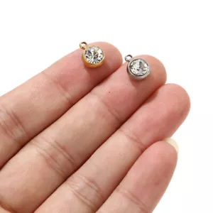 50 cuentas de acero inoxidable de 8 mm con dije de cristal de piedra de nacimiento de oro para hacer joyas - Imagen 1 de 8